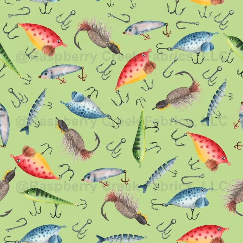 Fishing Lures on Light Spring Green