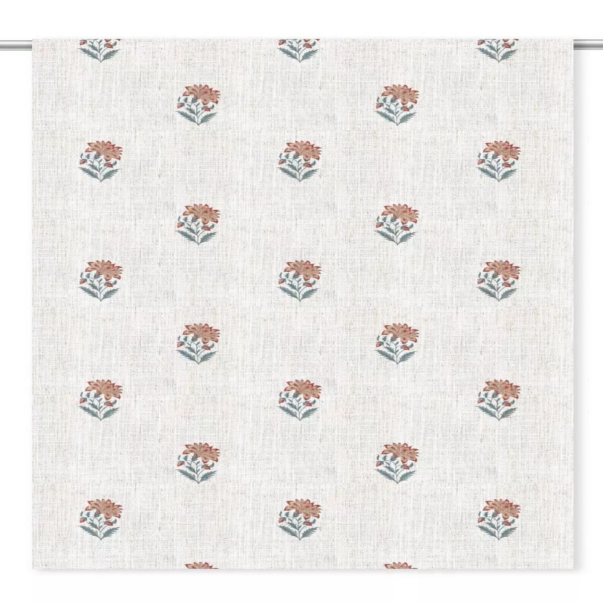 ‘Flame Plume’ Fabric by the Yard (Cream/ Blush Red/ Stone Blue)