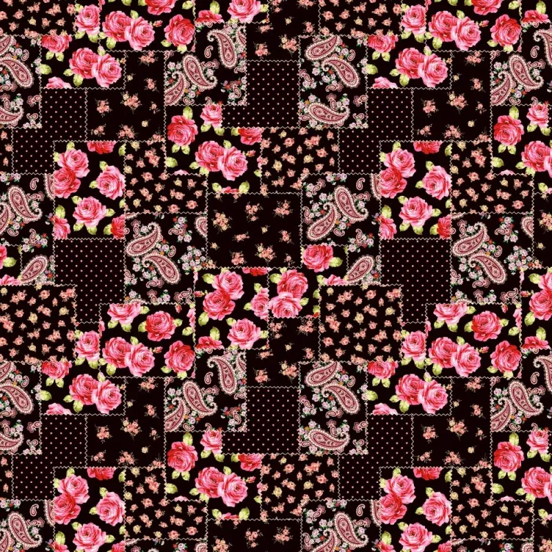 Floral Paisley Patchwork Fabric – Black