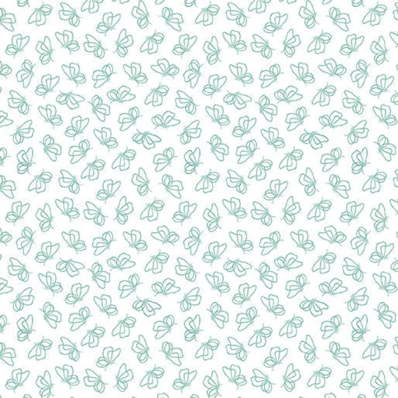 Flutter By White/Teal Cotton 44/45 Fabric Per Yard