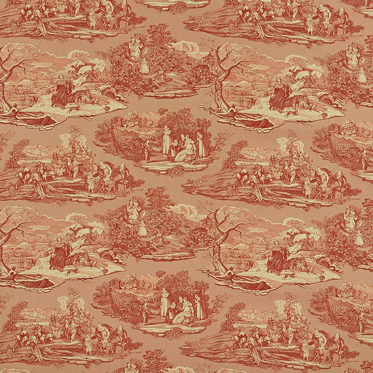 Four Seasons Toile Document Red Fabric