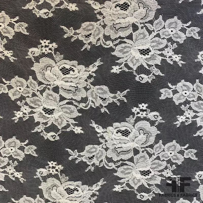 French Chantilly Lace on Honeycomb Netting – White