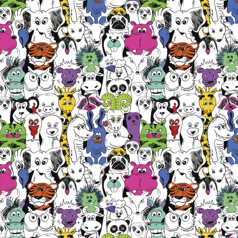 Funny Animal Fabric – White/Multi