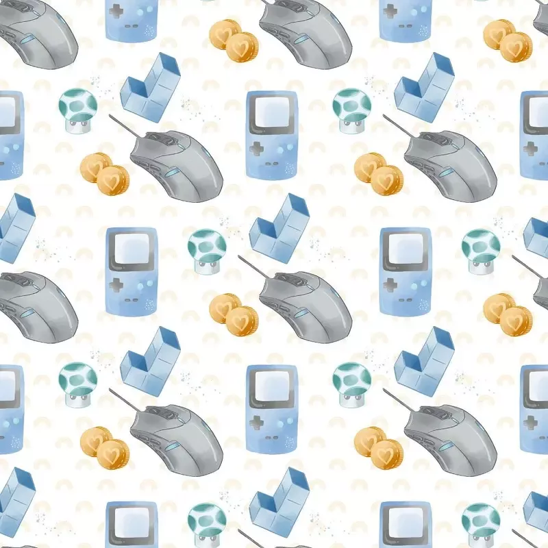 Gamer Pattern #2 Fabric – White