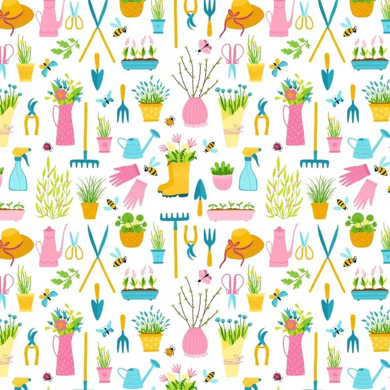 Gardening Tools Fabric – White