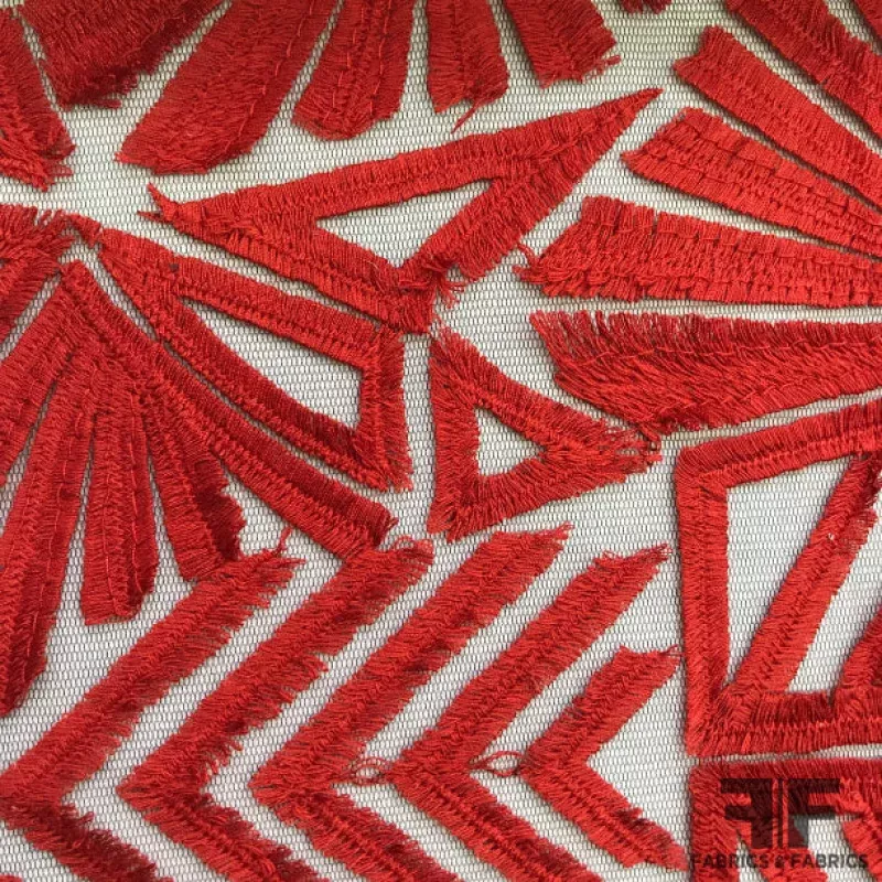 Geometric Embroidered Netting – Red