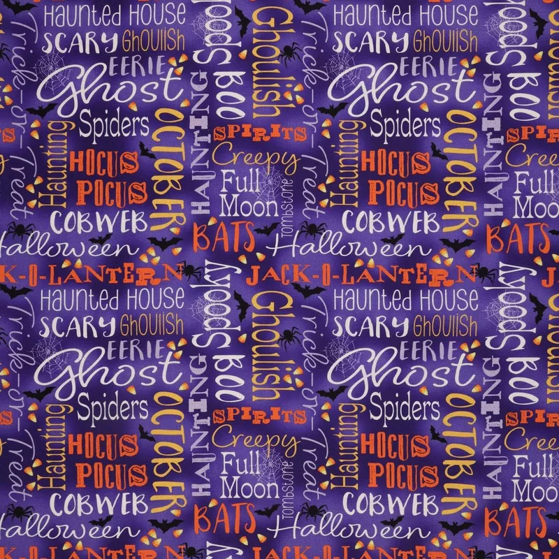 Ghostly Soiree Fabric Collection – Ghostly Words Purple