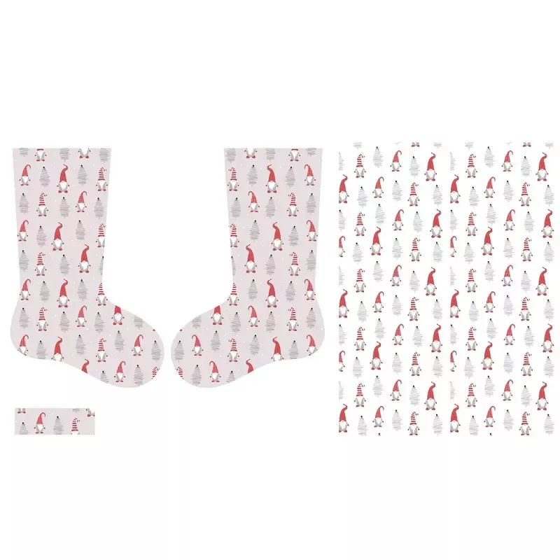 Hand Drawn Trees & Gnomes Stocking Fabric Panel