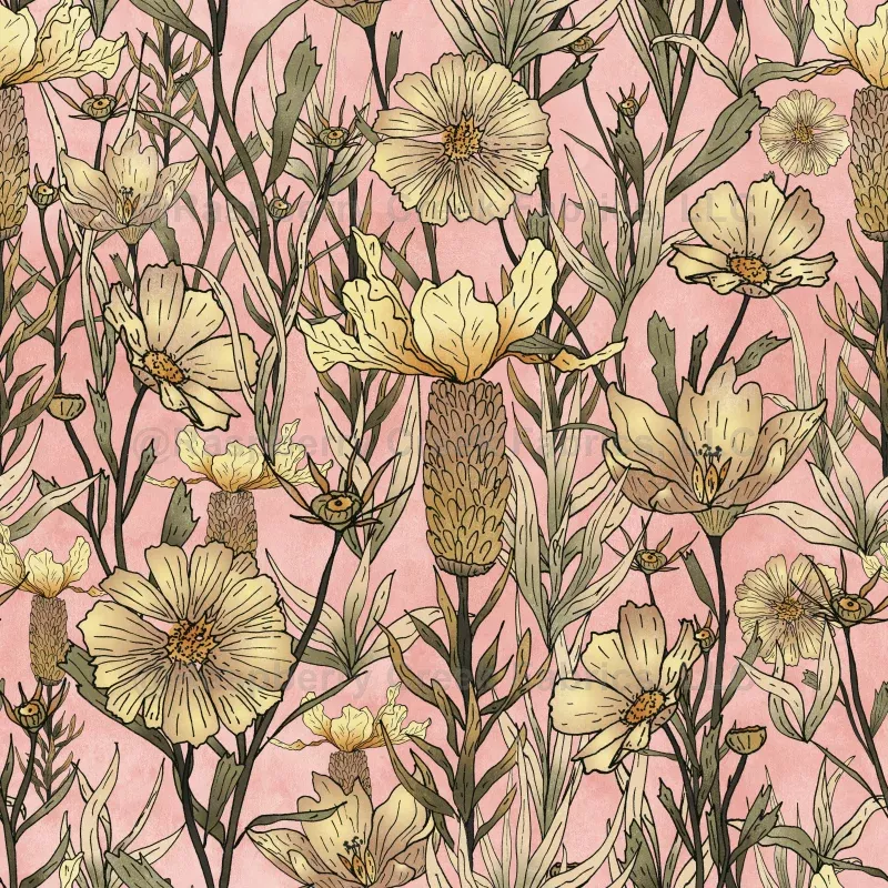 Hand drawn vintage garden pink