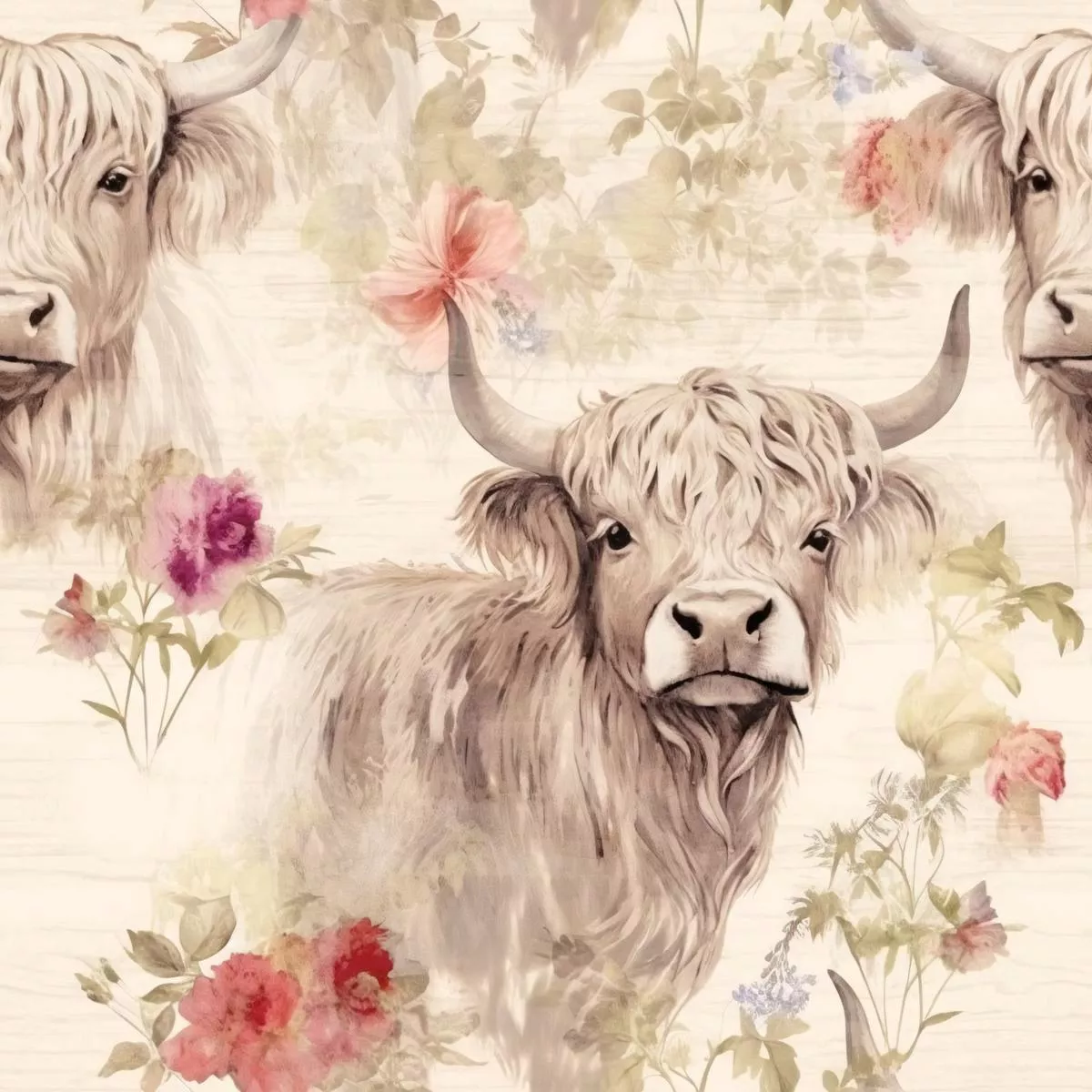 Highland Cows on the Farm Pattern 10 Quilting Cotton Fabric