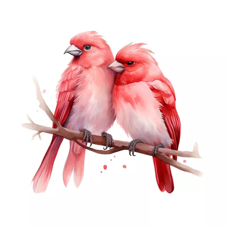 Love Birds On Branch #2 Fabric Panel