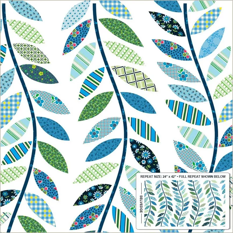 Made Easy – Leafy Vine Cheater – Blue – Yardage