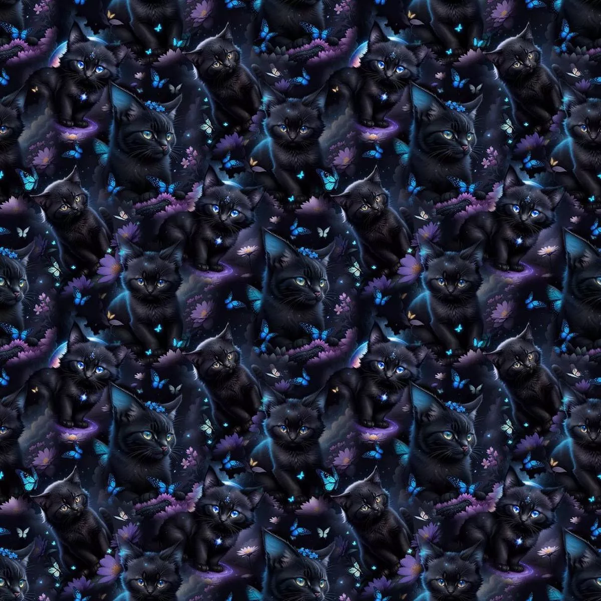 Magical Cartoon Black Cat Fabric
