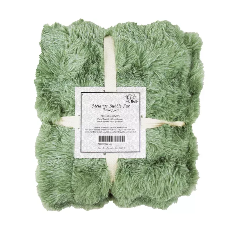 MELANGE BUBBLE FUR THROW – SAGE