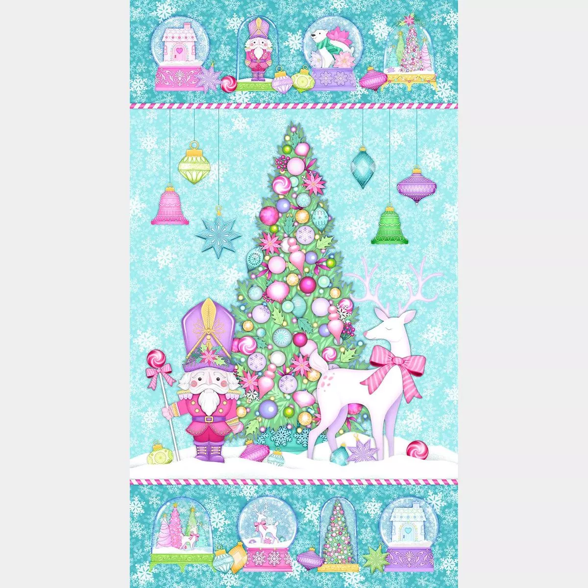 Merry and Bright – Nutcracker Tree Turquoise Multi Panel