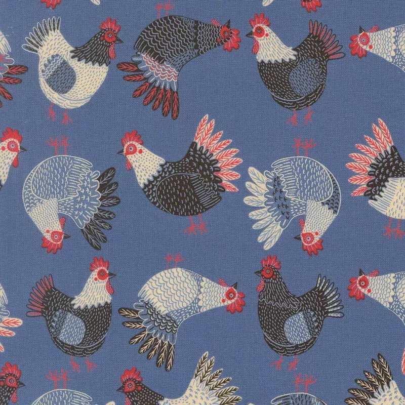 Moda Fabrics – The Henhouse – Chickens Cobalt – 1/2 YARD CUT
