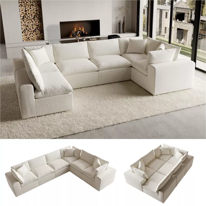 Modular Sectional Sofa Bed with Deep SeatsChenille Cloud Couch