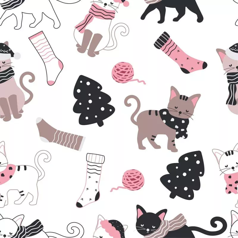 Moody Christmas Cats Pattern #2 Fabric