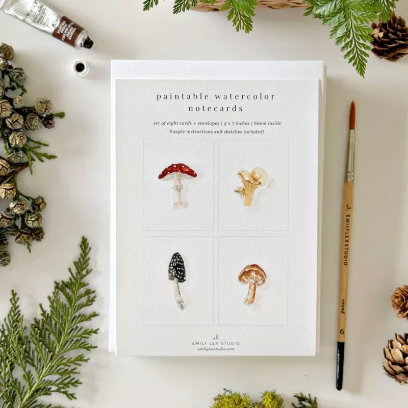Mushrooms paintable watercolor notecard set