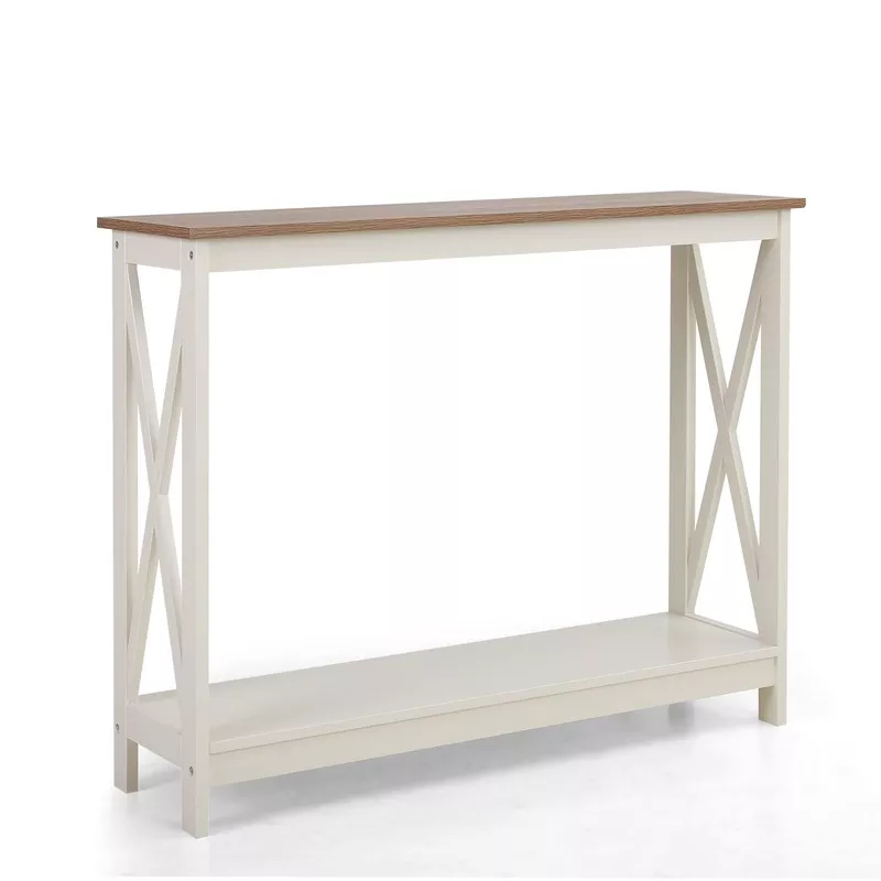 Narrow Console Table with X-Shape Design Ivory 2
