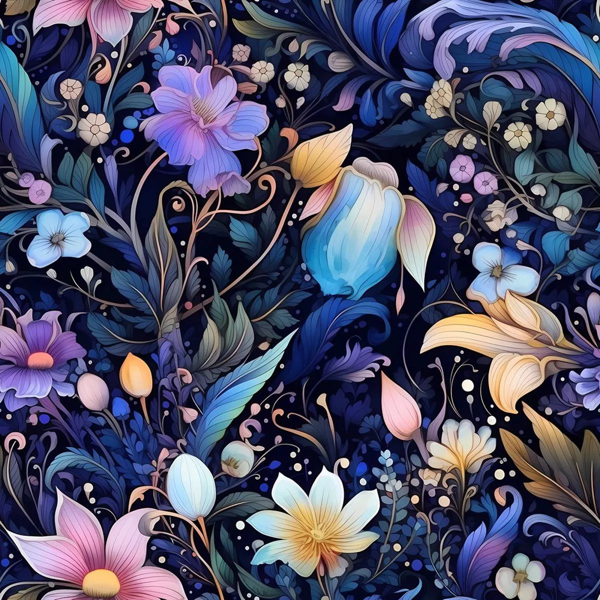 Nightlife Nouveau Floral Pattern #7 Fabric