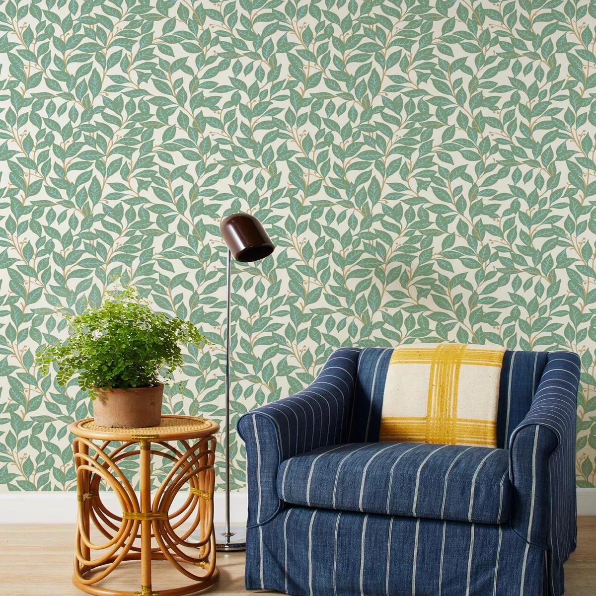 ‘Orchard Leaves’ Linen Fabric by Wallshoppe – Green