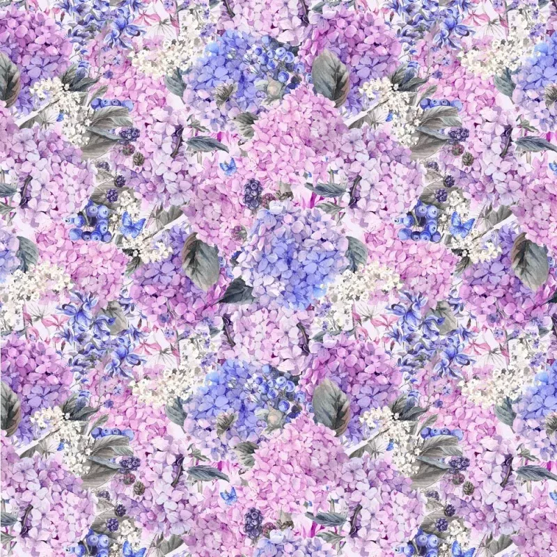 Packed Blooming Summer Hydrangeas Fabric