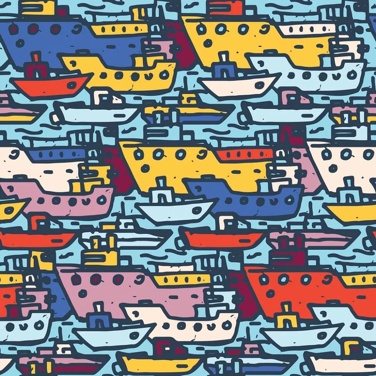 Packed Nautical Ships Fabric – Multi
