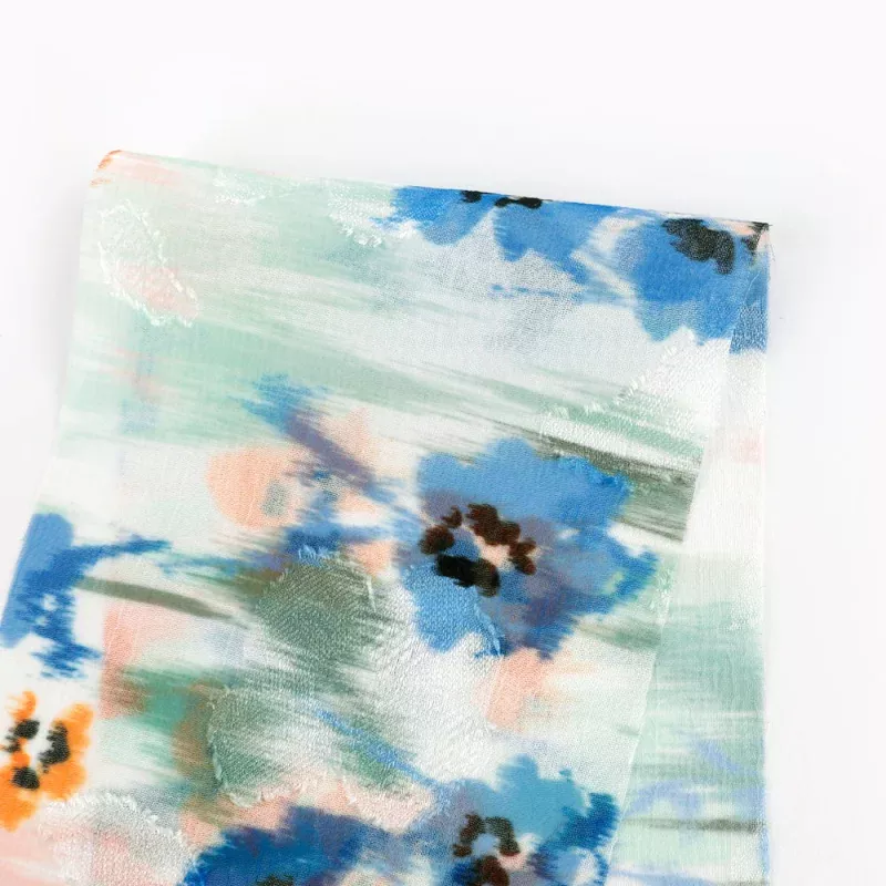 Pansy Patch Poly Devore –Blue/Orange