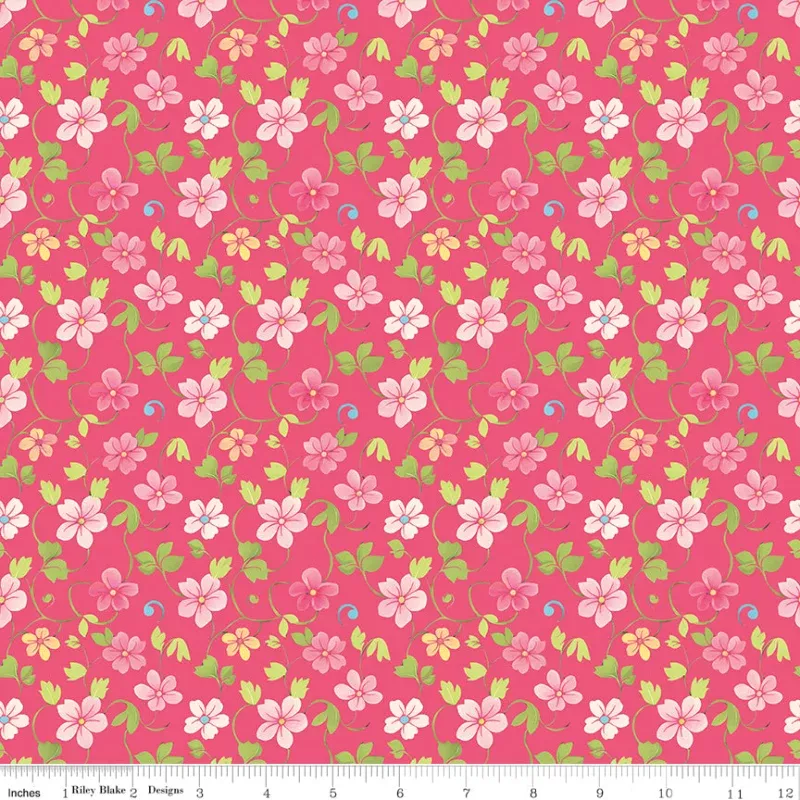 Peonies & Pears Blossoms Pink Quilt Fabric