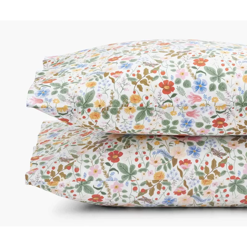 Percale Pillowcases – Strawberry Fields White