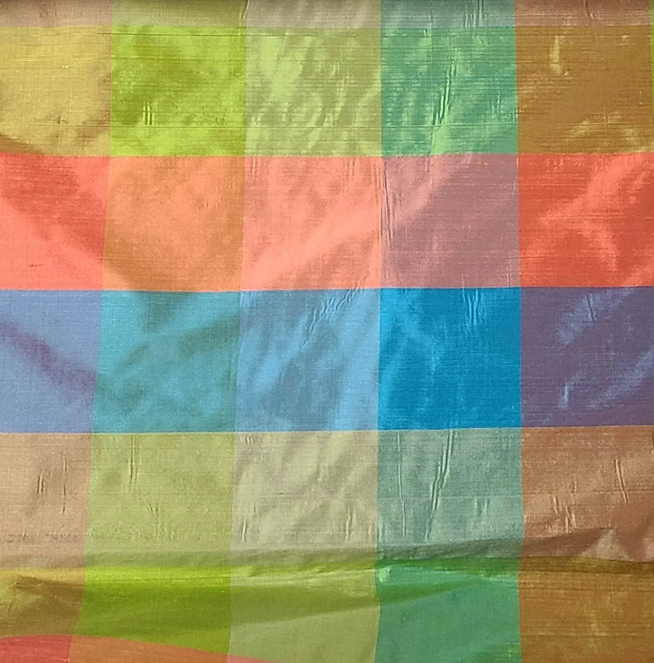Plaid - Silk Shantung - Multi Bright - Deadstock
