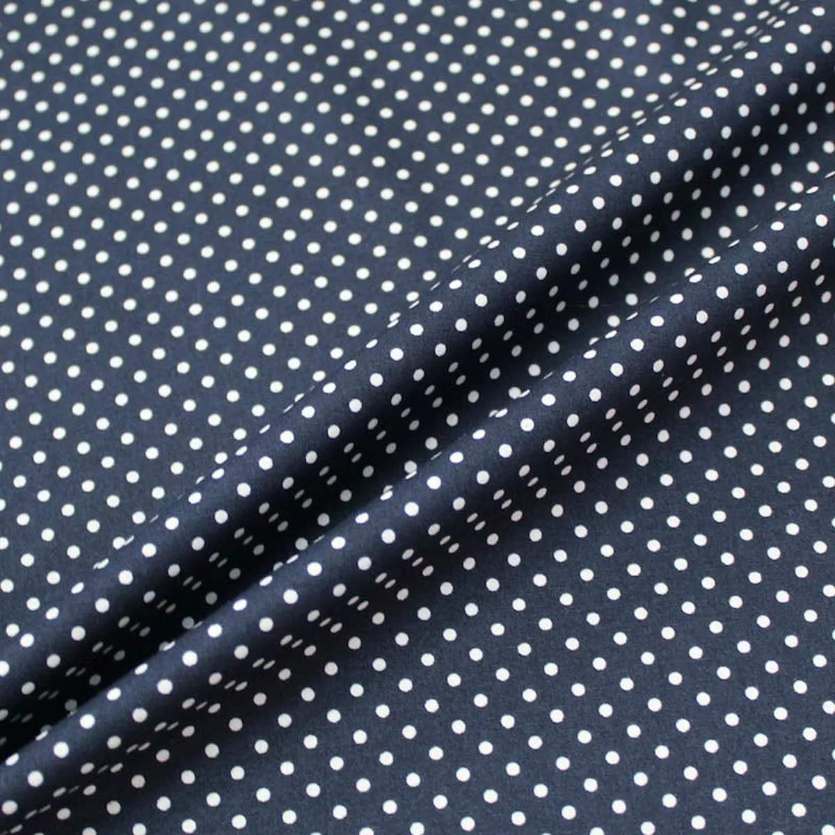 Printed Polka Dot Cotton – Navy with White Spots