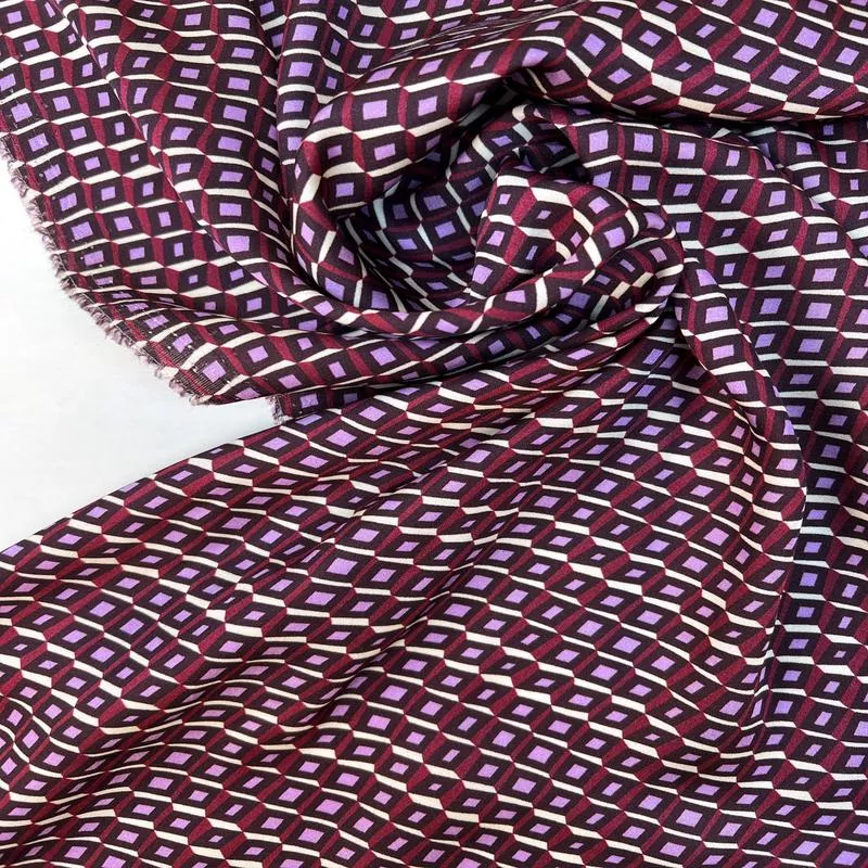 Printed Red Purple Viscose Sateen