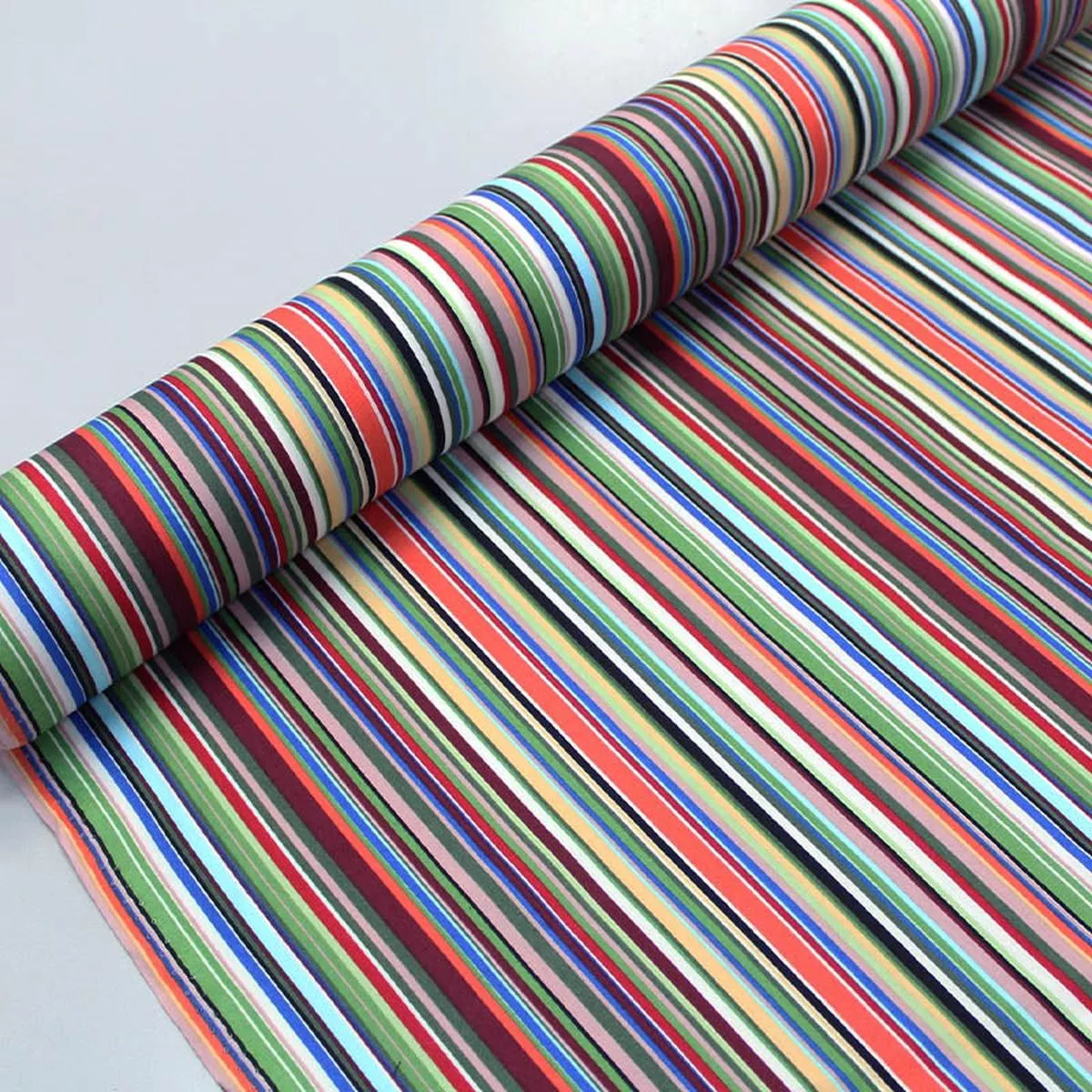 Printed Stripe Cotton – Blue, Green and Red