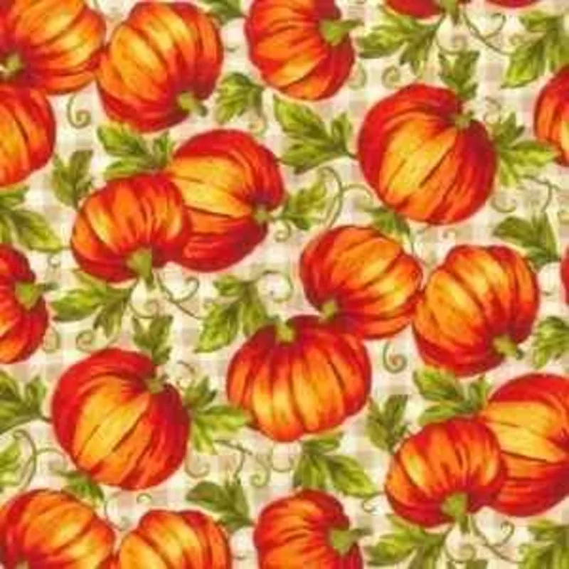 Pumpkin Cotton Fabric on cream Gingham