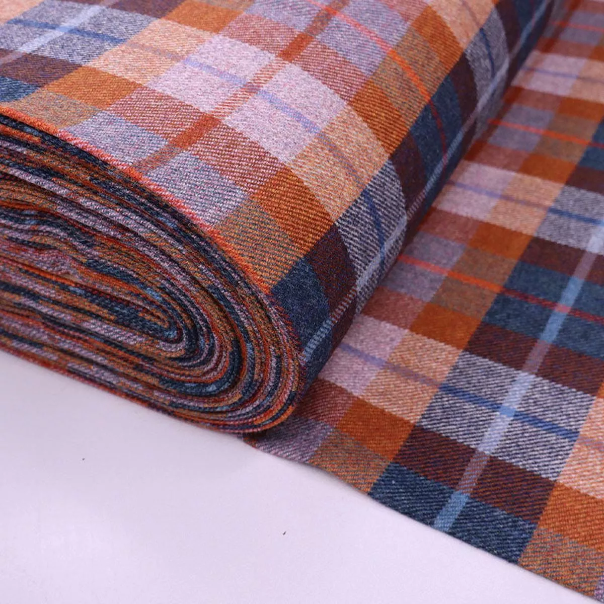 Pure Wool – Check – Lavender, Orange and Navy – Joanne Harris