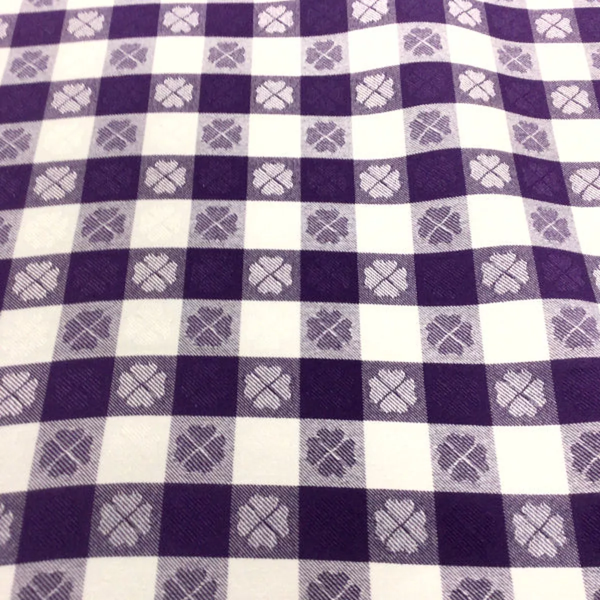 Purple & White Plaid Tablecloth Cotton Fabric
