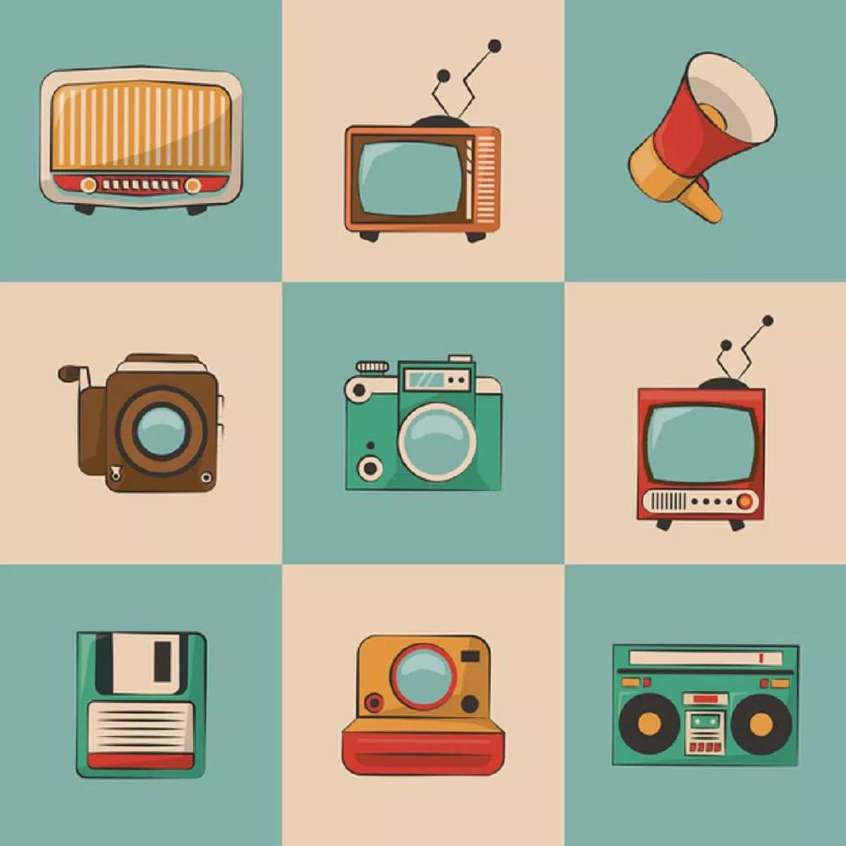 Retro Electronics Fabric Panel – Blue