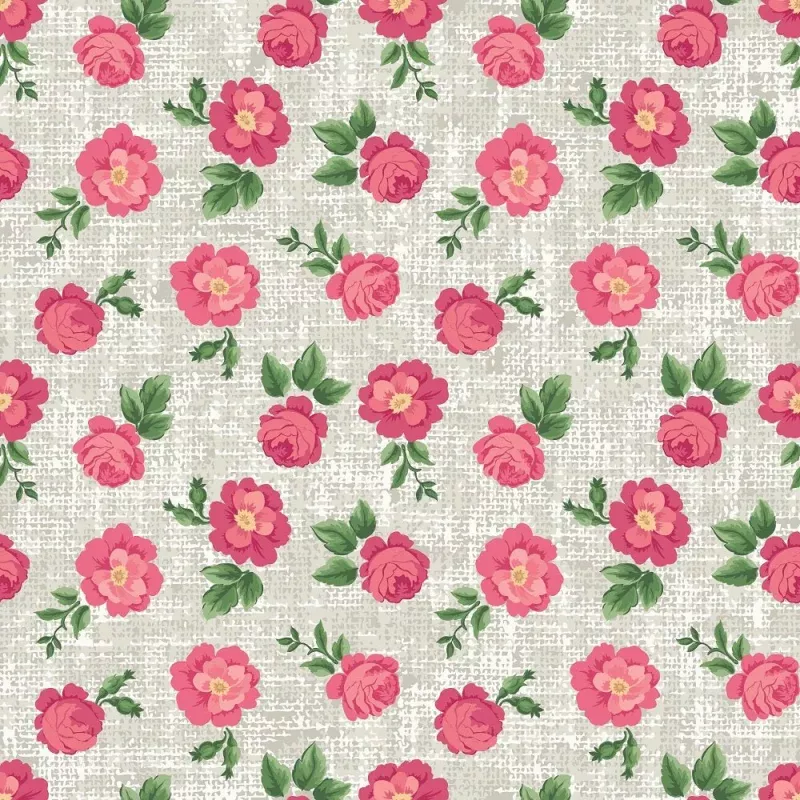 Roses on Hatched Pattern Fabric – Gray