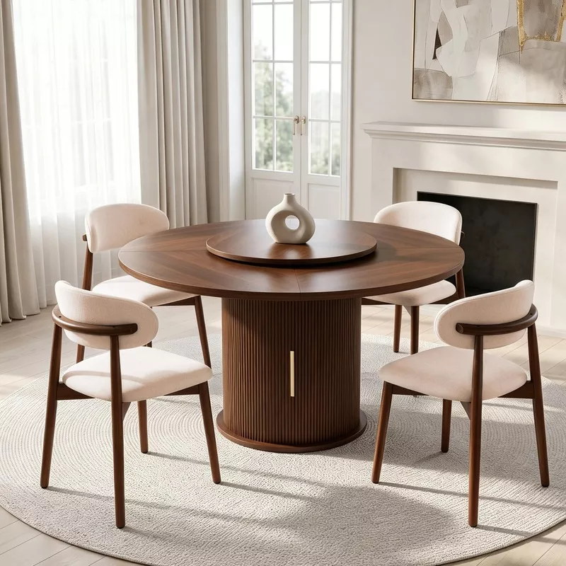 Round Dining Table Set with Storage & Turntable