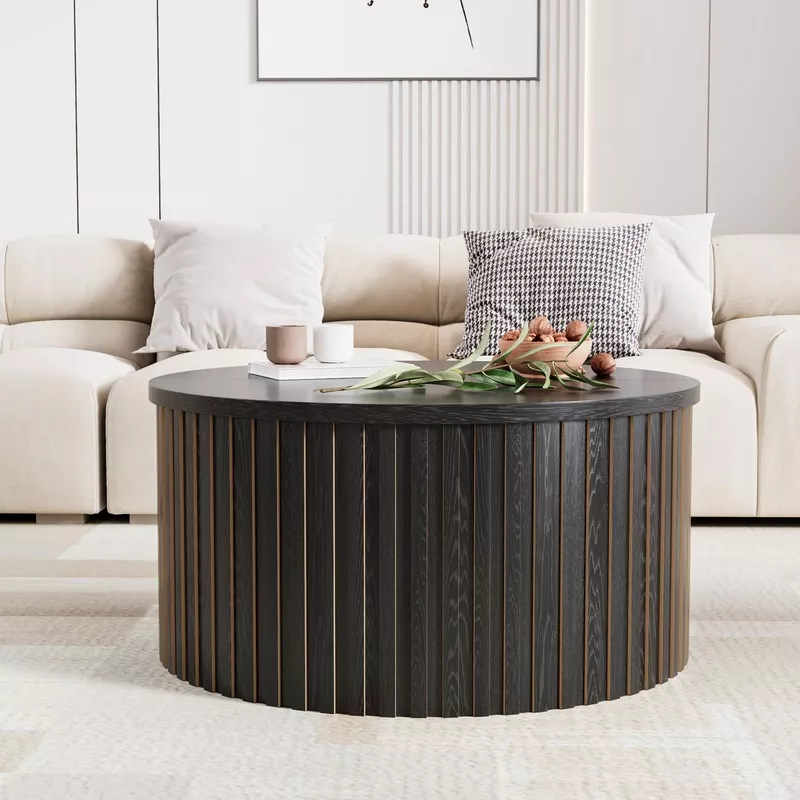 Round Lift Top Coffee Table with Storage Black