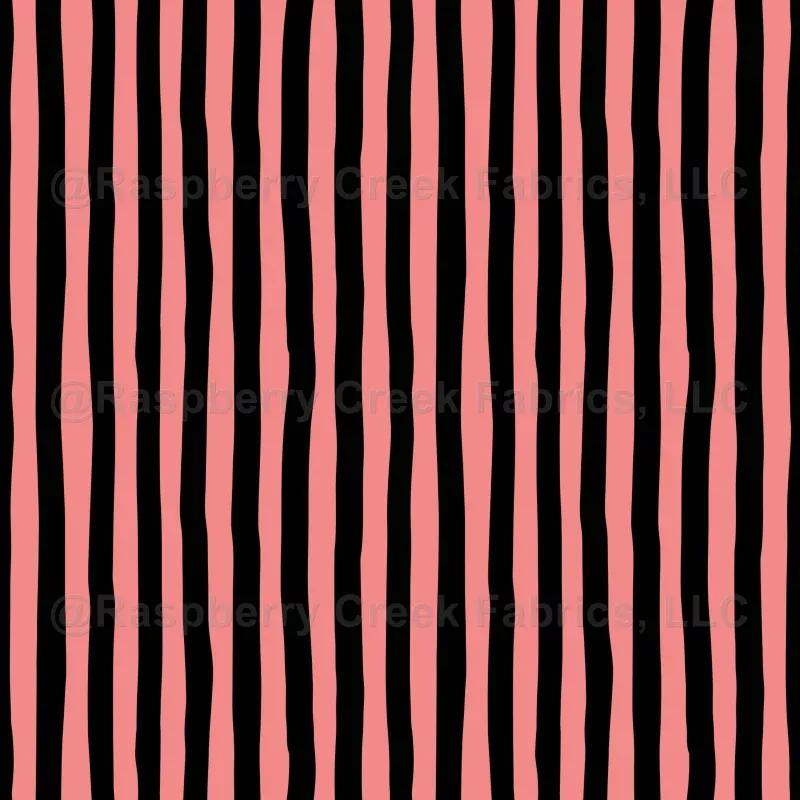 Salmon Pink & Black Wonky Stripes