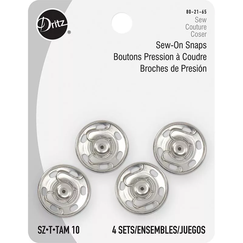 Sew-On Snaps - Size 10/21mm - Nickel - Dritz - 4 sets
