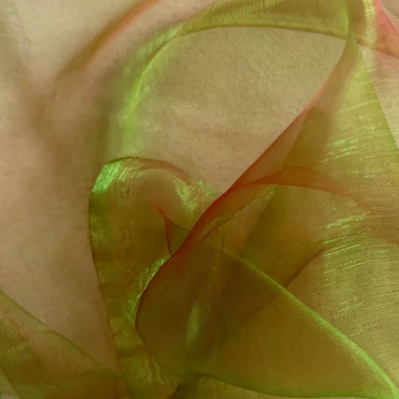 Sheer Iridescent Lime & Cherry Crisp Polyester Organza
