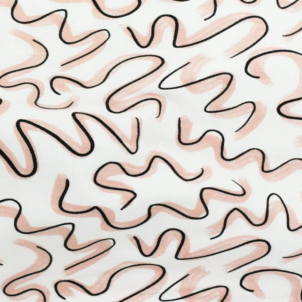 Squiggle Bamboo Terry Ecru Blush Black