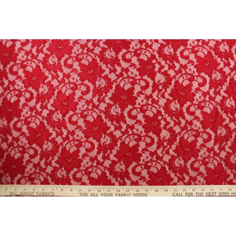 Stretch Lace Fabric in Red|Per Yard