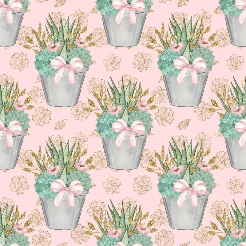 Sweet Succulents Pattern #1 Fabric – Pink