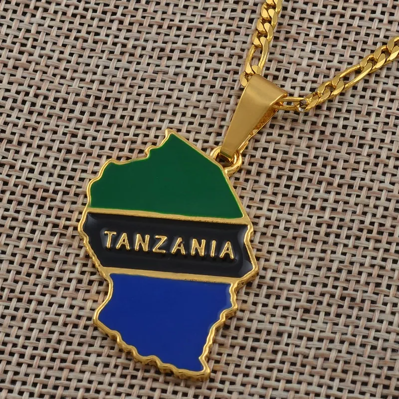 Tanzania Map Flag Pendant Necklace