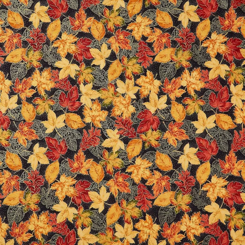 Thankful – Fall Leaves Metallic Autumn Yardage
